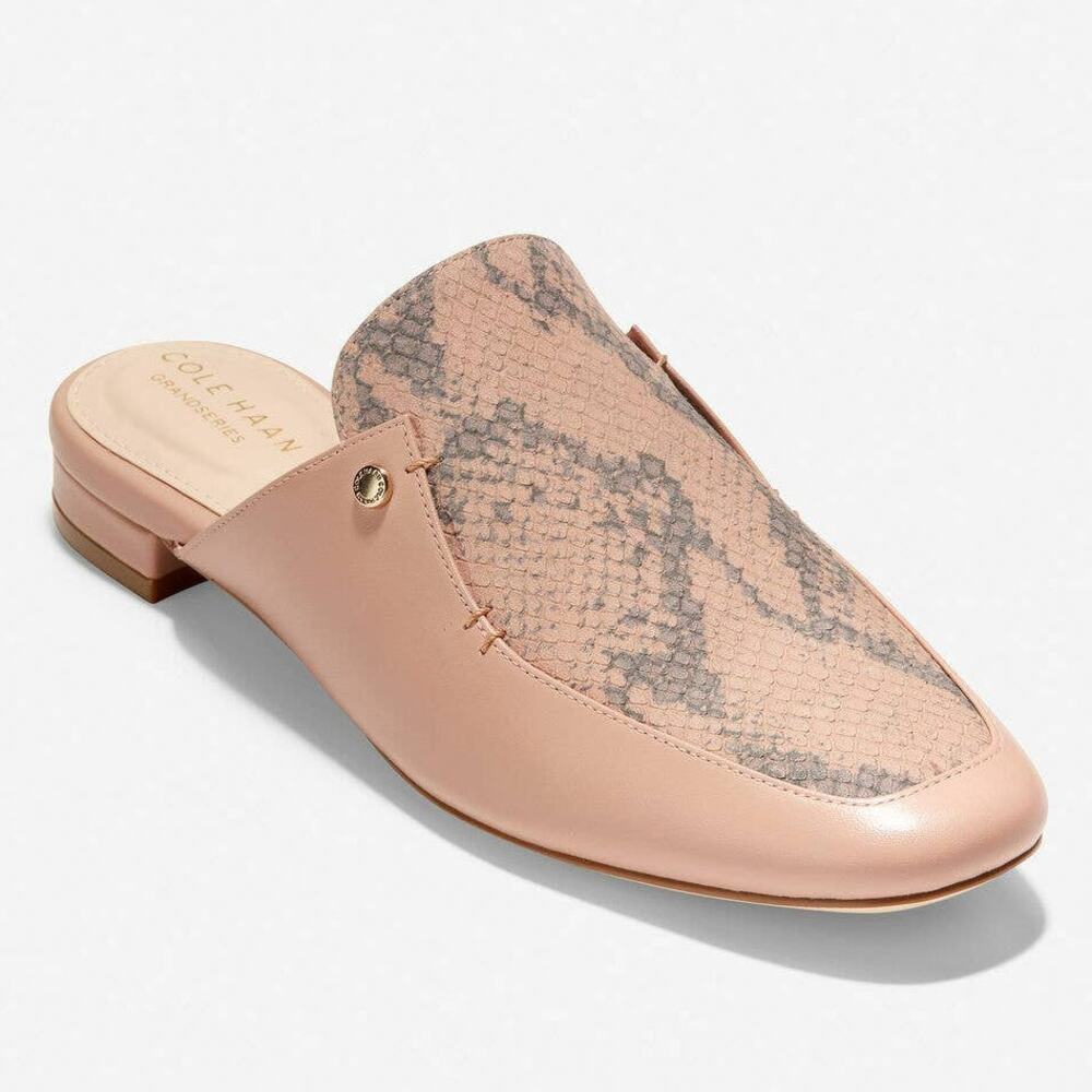 Cole Haan Ryan Mule In Mahogany Rose Leather Python Mules Flats Slide Sandals